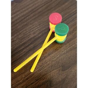 Vintage Mallet Hammer Salt & Pepper Shakers Plastic Primary Colors